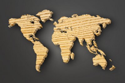 Sticker Weltkarte schnitzen auf Holzplanke