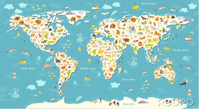 Sticker Weltkarte Tiere
