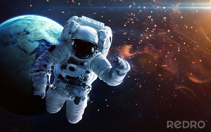 Sticker Weltraum 3D Astronaut vor dem Hintergrund der Erde