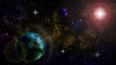 Weltraum Planeten verschiedener Farben inmitten von Sternen