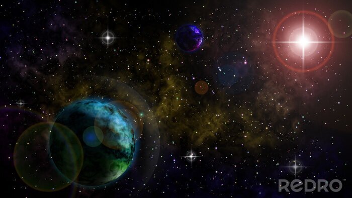 Sticker Weltraum Planeten verschiedener Farben inmitten von Sternen