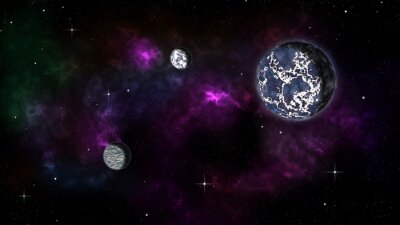 Weltraum Planeten vor dem Hintergrund eines violetten Nebels