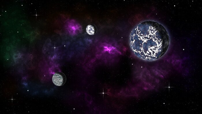 Sticker Weltraum Planeten vor dem Hintergrund eines violetten Nebels