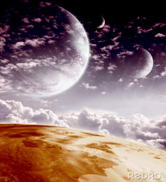 Sticker Weltraum Wolken und Planeten