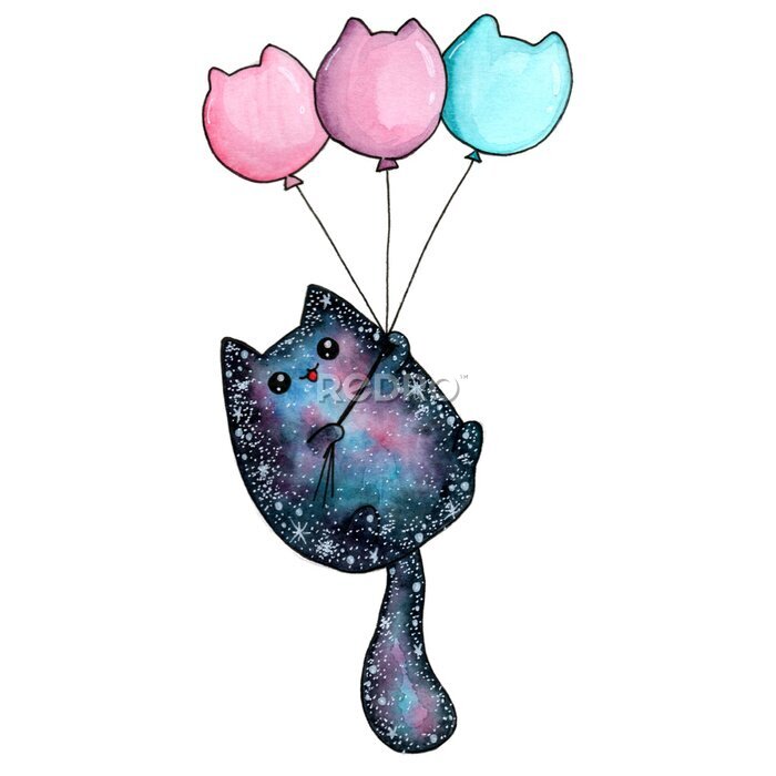 Sticker Weltraumkatze mit Luftballons
