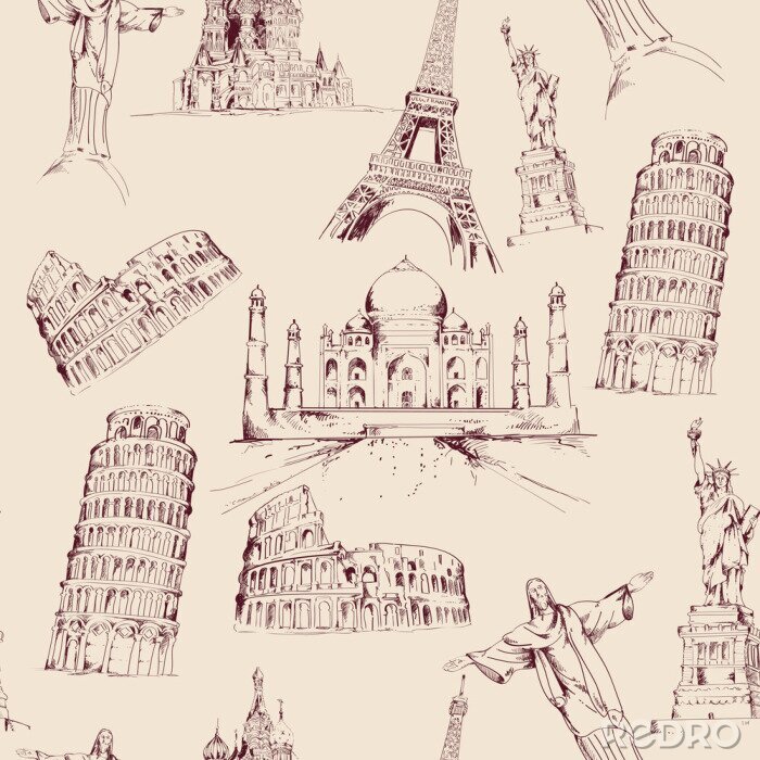 Sticker Weltwahrzeichen nahtlose Muster