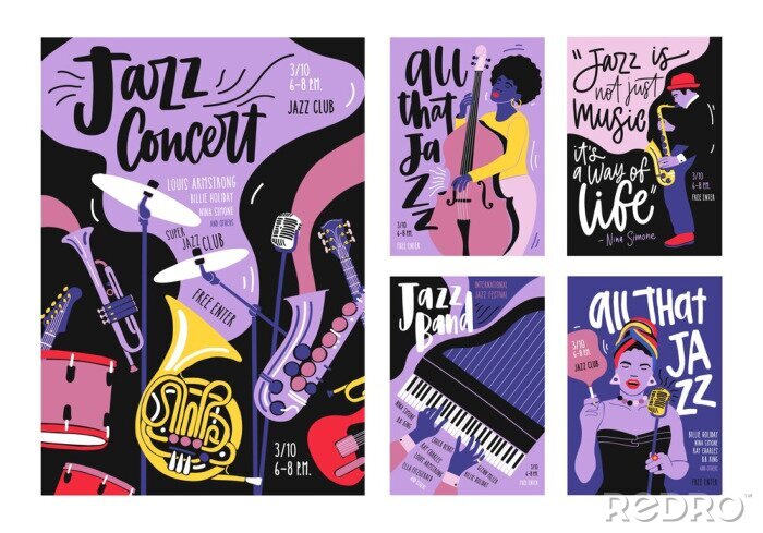 Sticker Werbeanzeigen für Jazzbands und Konzerte Grafiken