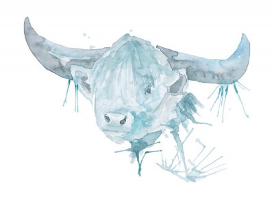Sticker white metal bull symbol watercolor