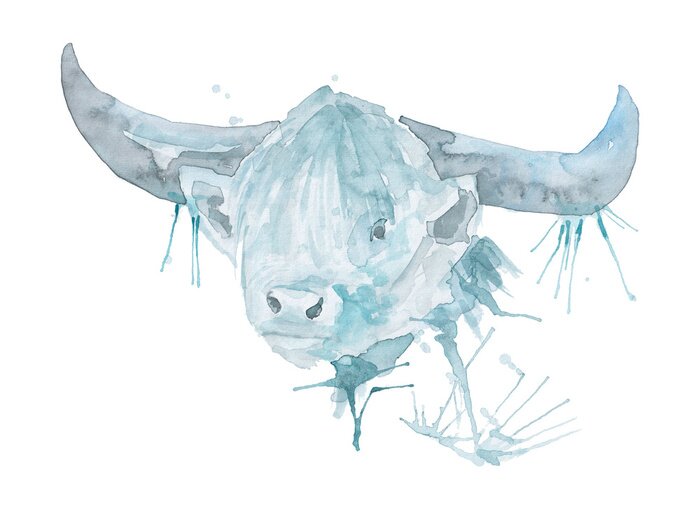 Sticker white metal bull symbol watercolor