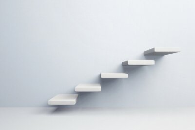 Sticker White stair step to growth success, 3d render, progress way and forward achievement creative concept