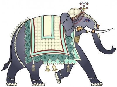Sticker Wilde Tiere Elefant mit buntem Kopfschmuck