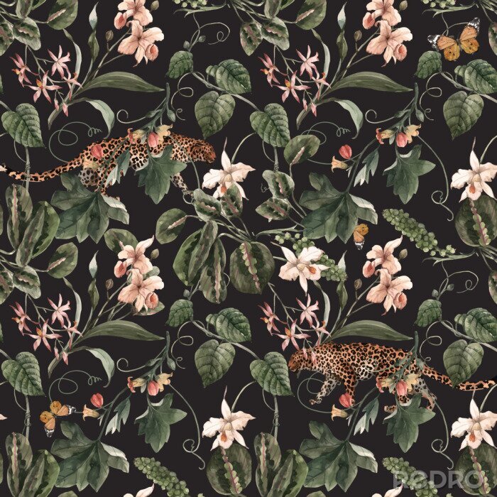 Sticker Wilde Tiere und tropische Blumen