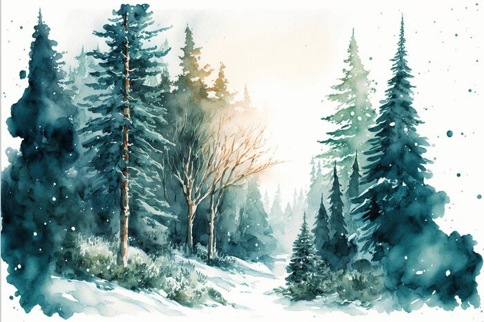 Sticker Winterbäume in einem türkisfarbenen Land