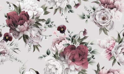 Winzige Pfingstrosensträuße auf grauem Hintergrund