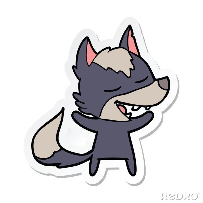 Sticker Wölfe Grafik eines lächelnden Cartoon-Wolfs
