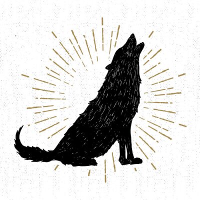 Sticker Wölfe schwarzer Wolf mit weißen Strichen und Strahlen