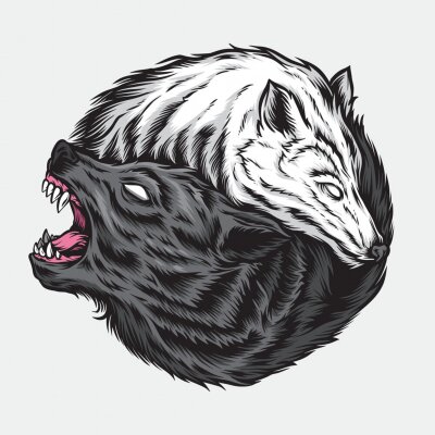 Sticker Wölfe weiß und schwarz Yin und Yang Muster
