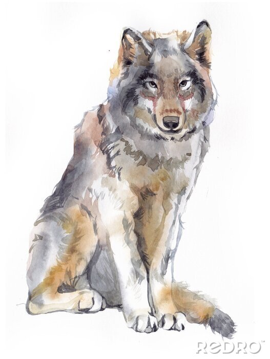 Sticker Wolf Aquarell Silhouette eines sitzenden Tieres