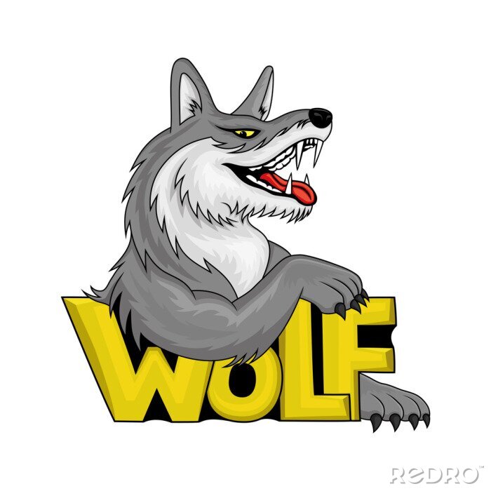 Sticker Wolf grau gelbe Aufschrift Grafik