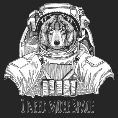 Sticker Wolf im Raumanzug und Aufschrift zum Thema Weltraum