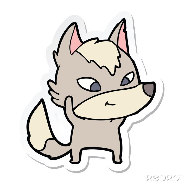 Sticker Wolf in einem weißen Rahmen mit erhobenen Pfoten
