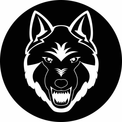 Sticker Wolf mit gefletschten Zähnen schwarz-weiße Grafik