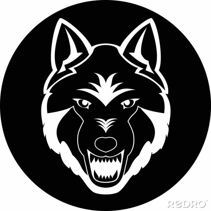 Sticker Wolf mit gefletschten Zähnen schwarz-weiße Grafik