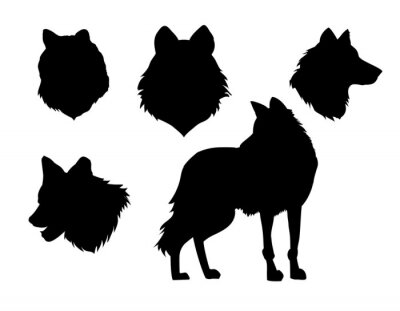 Wolf schwarze Schablonen für Kopf und Silhouette