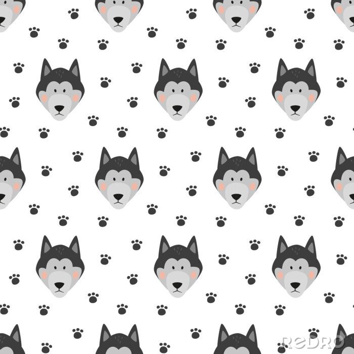 Sticker Wolfsköpfe und Pfotenabdrücke