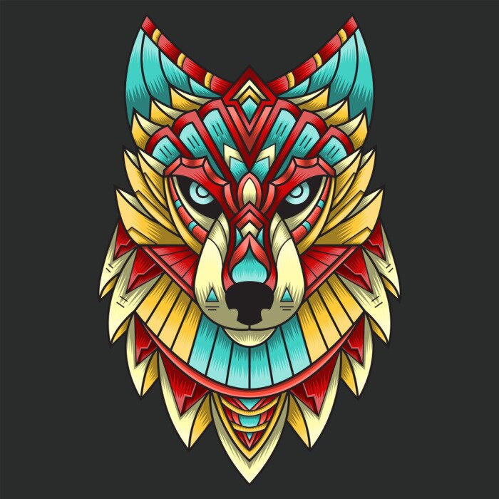 Sticker Wolfskopf bunt indianische Muster