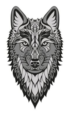 Sticker Wolfskopf grau-schwarz mit Stern auf der Stirn