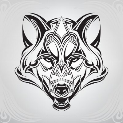Sticker Wolfskopf schwarze Konturen Ornamente