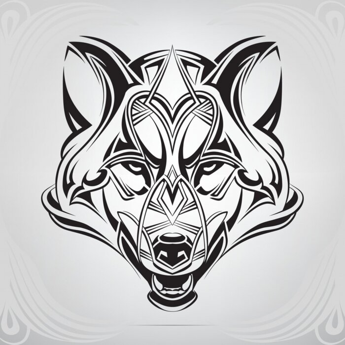 Sticker Wolfskopf schwarze Konturen Ornamente