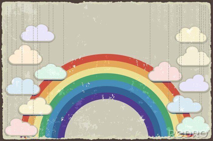 Sticker Wolken vor dem Hintergrund des Regenbogens im Vintage-Stil