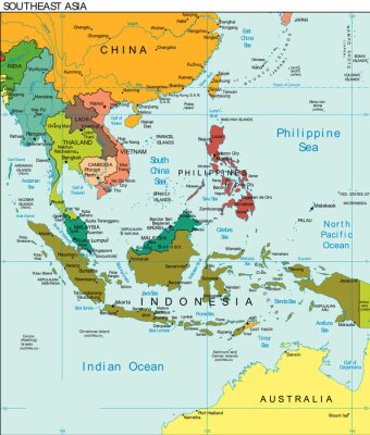 Sticker World Earth Südostasien Kontinent Land Karte