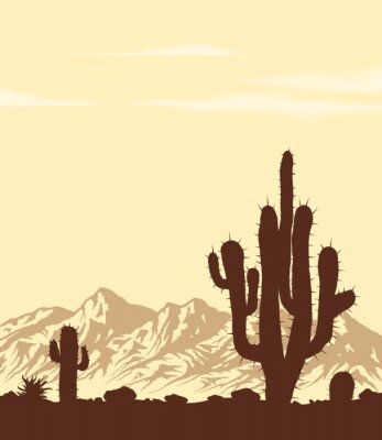 Wüste mit Kakteen in einer minimalistischen Illustration