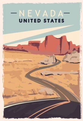 Wüste von Nevada in der Retro-Illustration