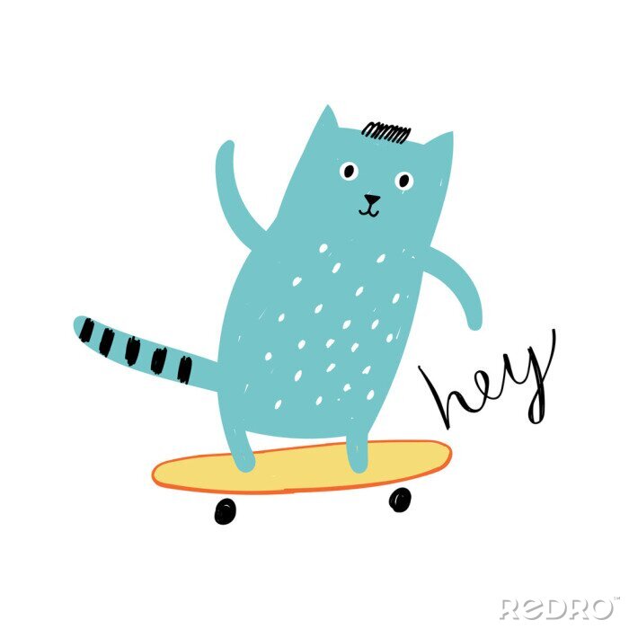 Sticker Сat on a skateboard. Concept for children print.