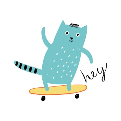 Sticker Сat on a skateboard. Concept for children print.