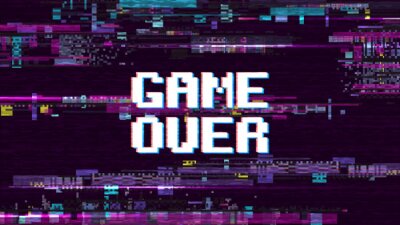 Sticker Aufschrift „Game over” auf violettem Hintergrund