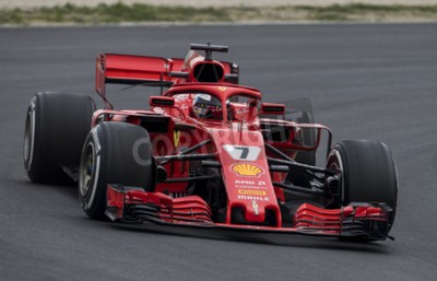 Sticker BARCELONA, SPAIN â FEBRUARY 26, 2018: Kimi Raikkonen during Formula One Test Days that celebrates at Circuit of Barcelona Catalunya.