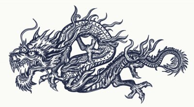 Sticker Сhinese dragon tattoo. Traditional asian style. China. Ancient mythology and culture