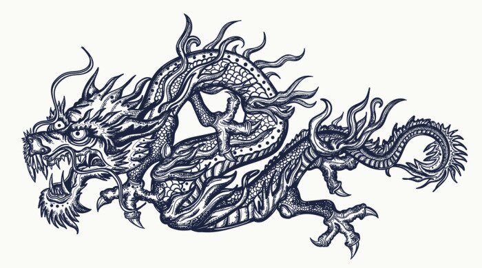 Sticker Сhinese dragon tattoo. Traditional asian style. China. Ancient mythology and culture