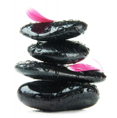 Sticker Spa Steine ​​und rosa Blüten auf weißem