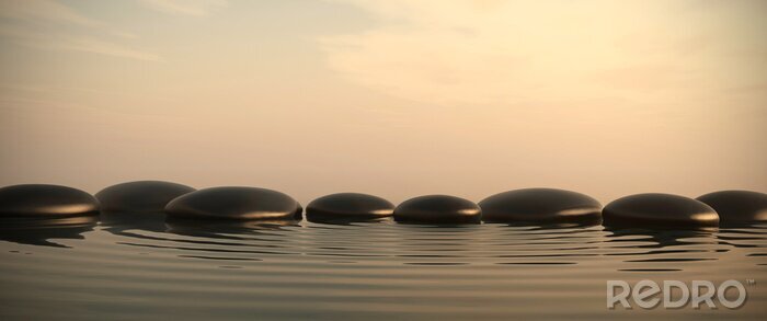 Sticker Zen Steine ​​im Wasser am Sonnenaufgang