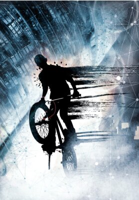 Sticker Young male bicycle jumper. Healthy lifestyle.