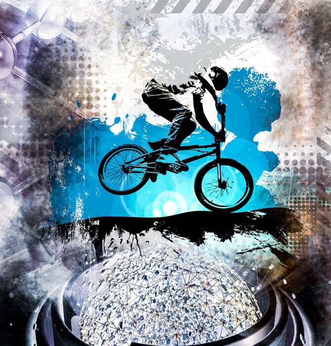 Sticker Young male bicycle jumper. Healthy lifestyle