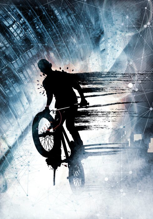 Sticker Young male bicycle jumper. Healthy lifestyle.