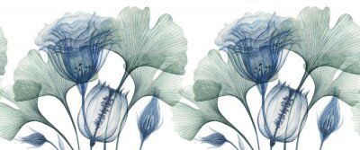 Zarte blaue Blüten und Blätter