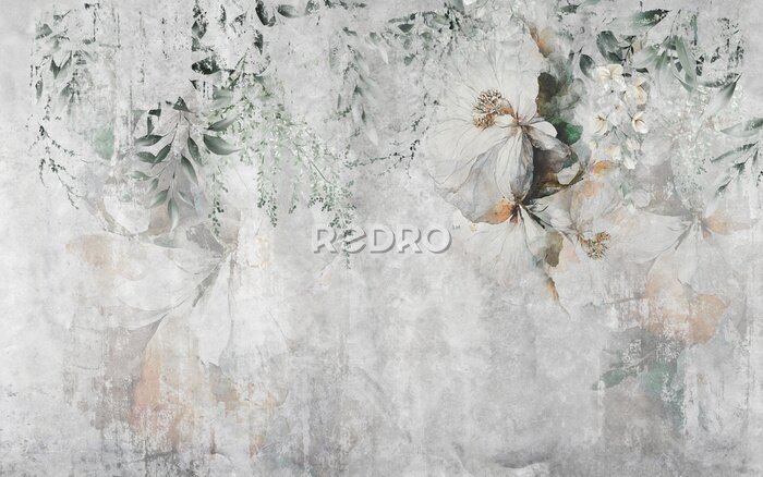 Sticker Zarte Blumen auf grauem Betonhintergrund